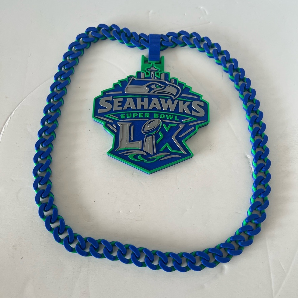 Seahawks Super Bowl Blue and Green Necklace